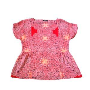 EC A.N.A. BOHO PAISLEY SHORT SLEEVE BLOUSE SZ.M